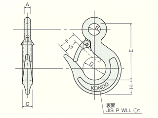 鍛造フック寸法図
