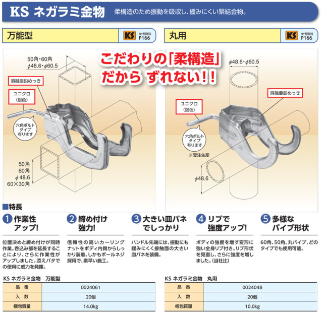 パイプの緊結金物 KSネガラミ金物 丸用 (20個入り) 国元商会