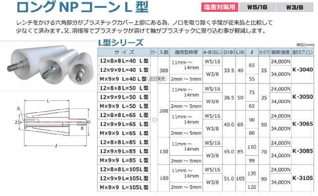 86%OFF!】 株 ナガノ ロングNPコーンL型 12×8×8 L=105 L型 100個入り