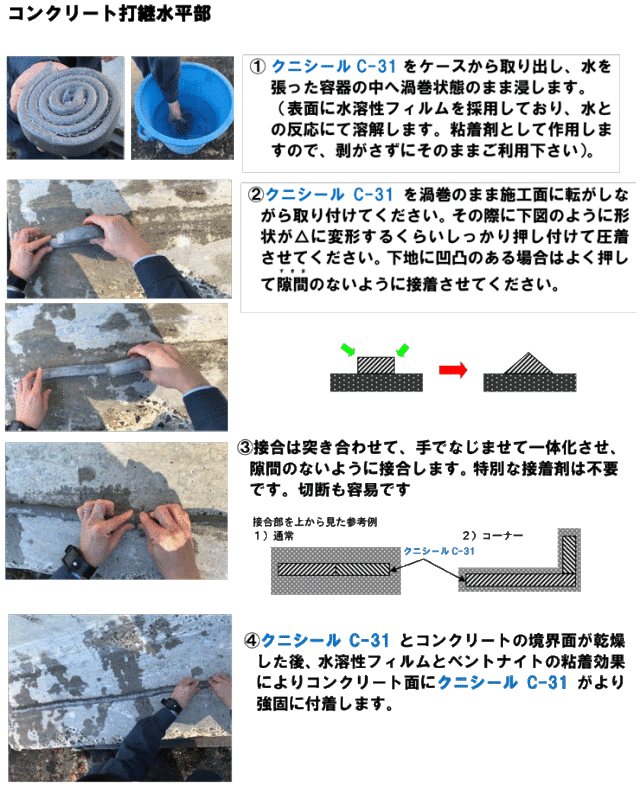 2021年激安 ケースでお得 クニシール C-31 1ｍ 20本入 ベントナイトコンクリート打継部止水材 クニミネ工業 