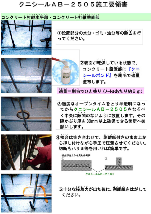 コンクリート打継部止水材 クニシール AB-2505 ベントナイト系 5mm×25mm×5m 4本入り (クニミネ工業)