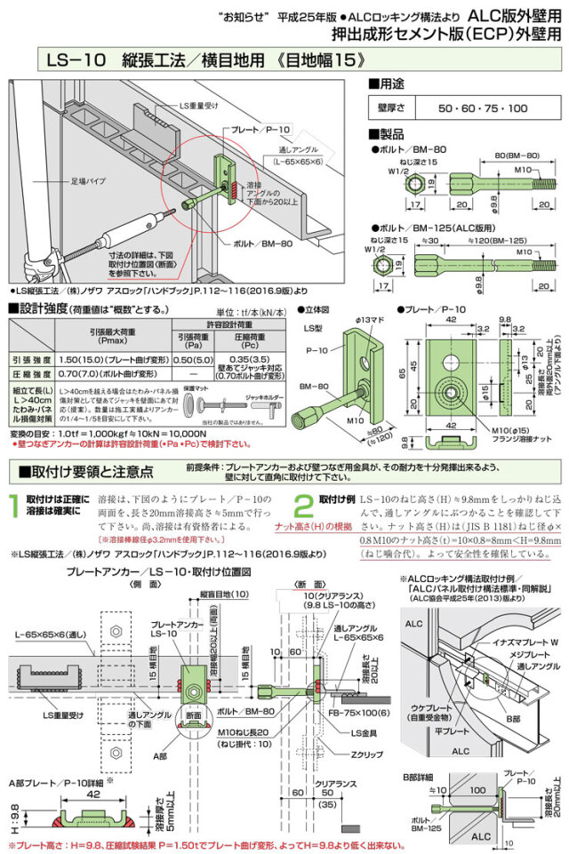 足場つなぎアンカー金具 プレートアンカー LS-10 押出成形