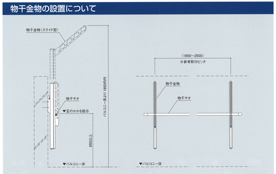 バルコニー物干金物取付例