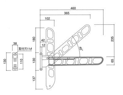 バルコニー物干金物SK-46TMS 寸法図