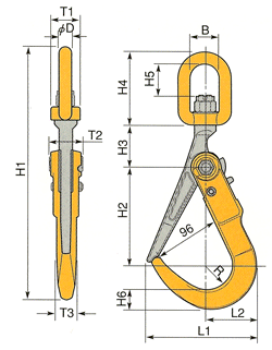 スイベル付スーパーロックフック寸法図