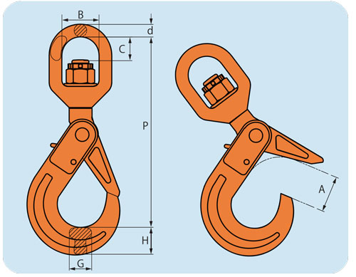 セルフロッキングフックPG PLH スイベル式 使用荷重1.2トン～5.3トン